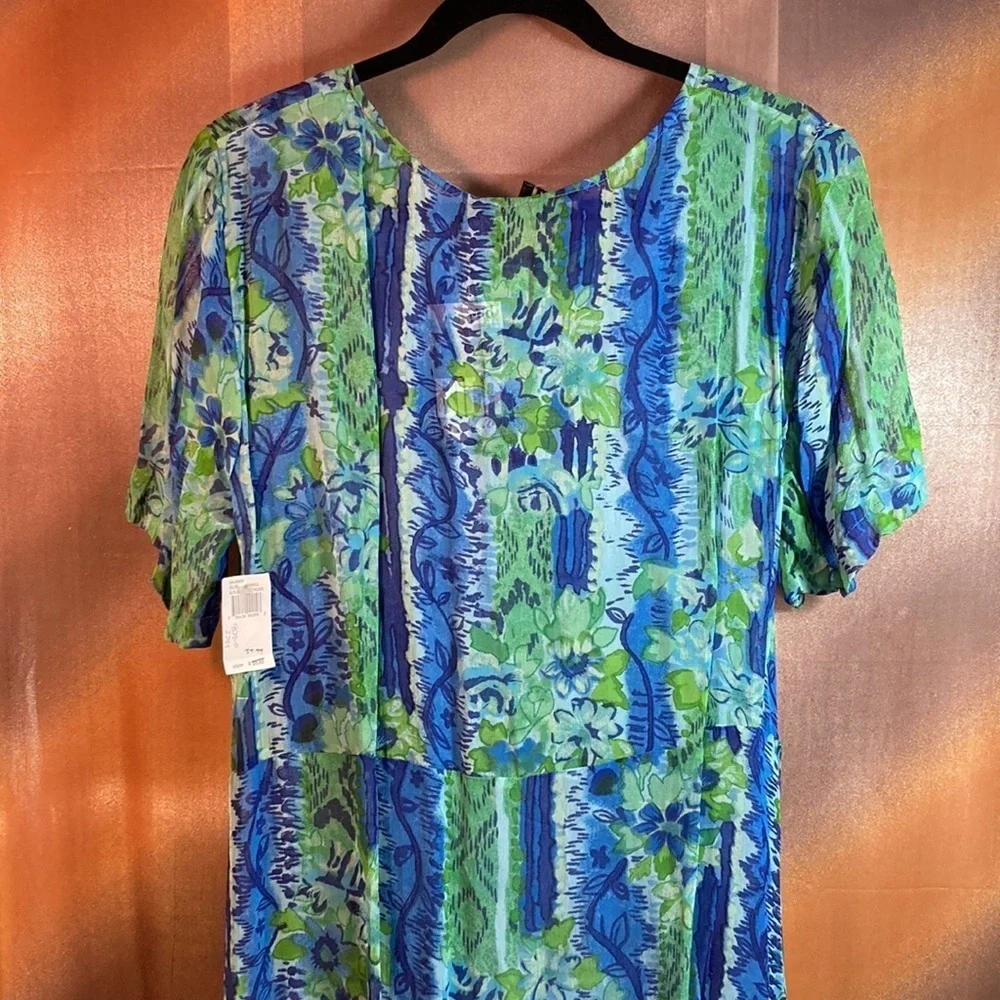 Vintage 90’s blue and green sheet with under dress dress 126 40” chest. 51” long